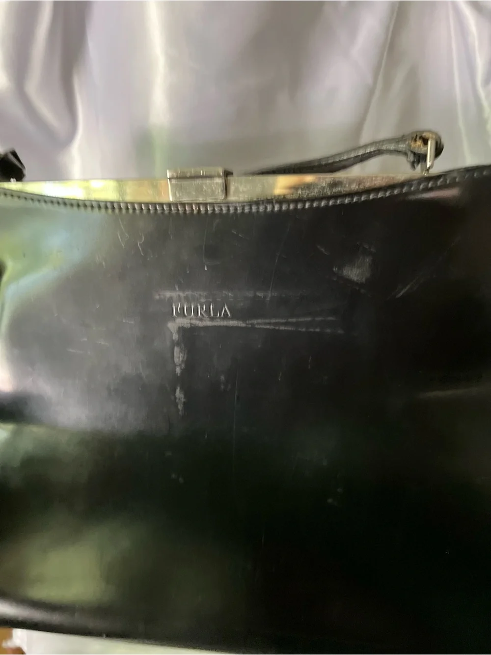 Furla Black Satchel - Patent Leather Finish